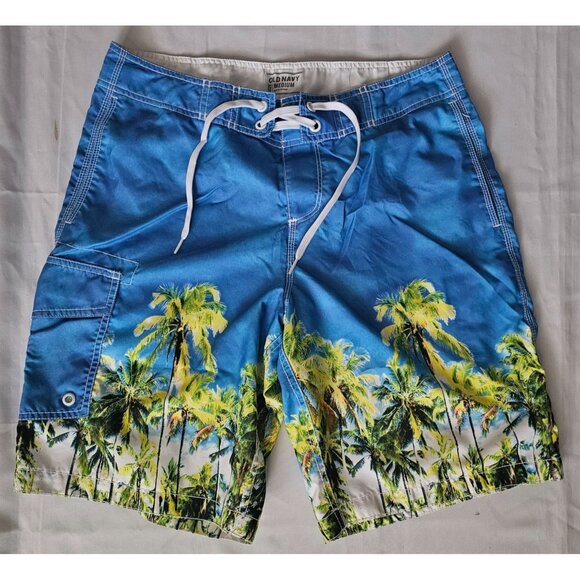 Old Navy Men's Blue/Green Tropical Print Swim Board Shorts Size Medium - Picture 3 of 14